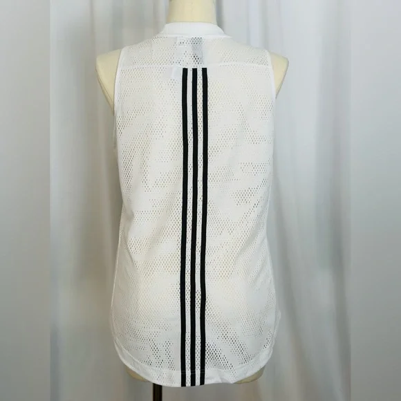 Adidas White Mesh Sleeveless Top with Triple Stripe Back (1049) - Picture 4 of 12